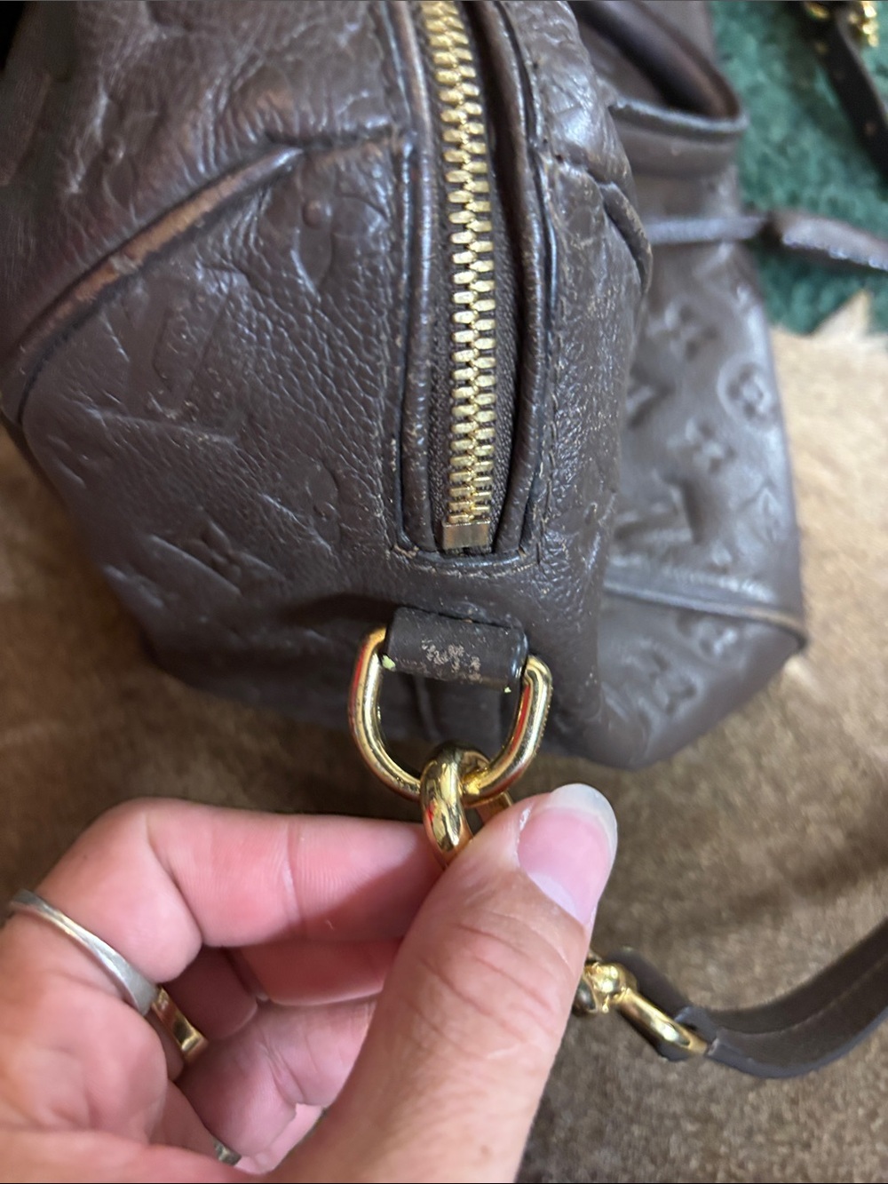 Vintage Brown Monogram Leather Satchel - Picture 10 of 15